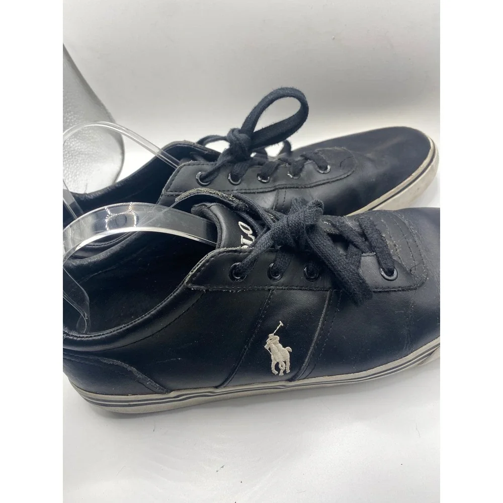Polo Ralph Lauren‎ Leather Sneakers Casual Shoes Black Low Top Size 12